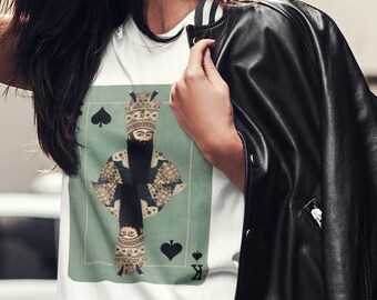T-shirt pique, chemise persane, t-shirt féminin The King, chemise Shah, cartes à jouer, cadeau pour elle, t-shirt persan, streetwear, fabriqué au Canada
