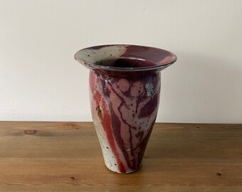 Studio Pottery Vase Striking Handmade Vase With Flared Rim Red Purple Organic Glaze