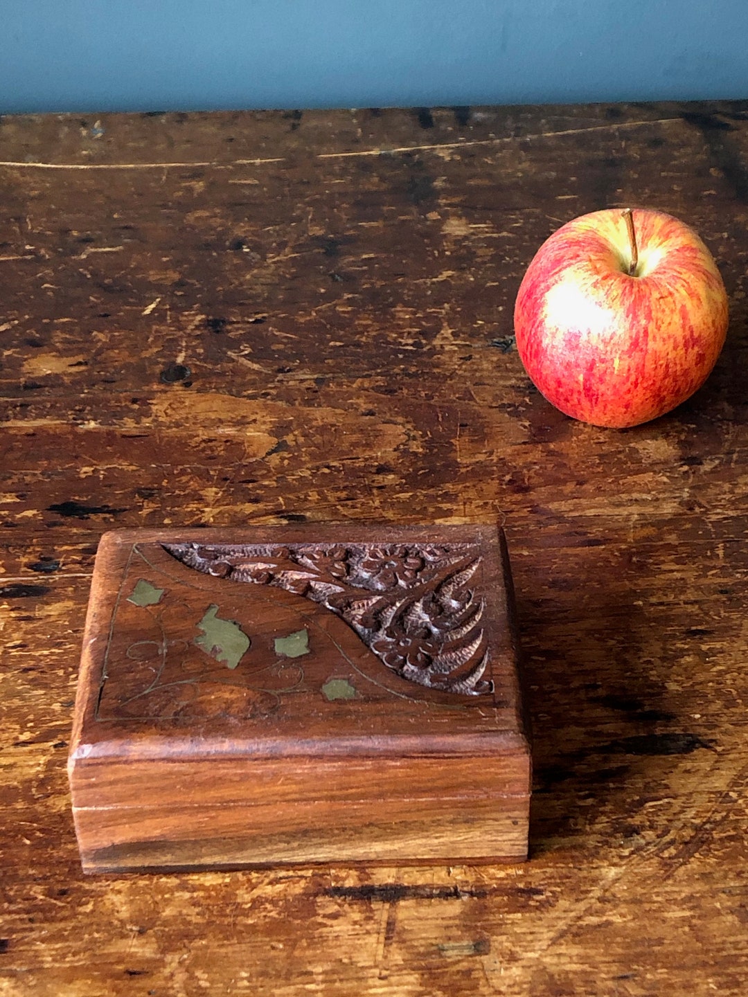 Little Darkwood Box With Brass Inlay Elephant and Leaves Small ...