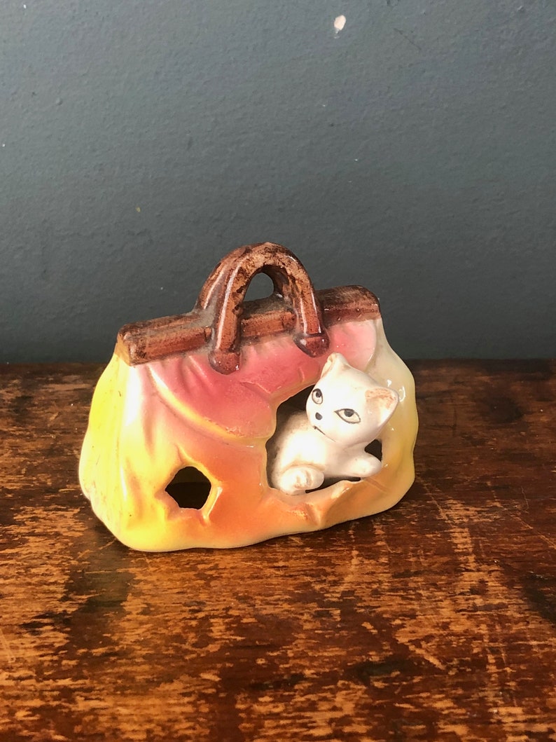 Kitsch Cat Kitten in a Handbag Ceramic Ornament Cute Cat in Etsy