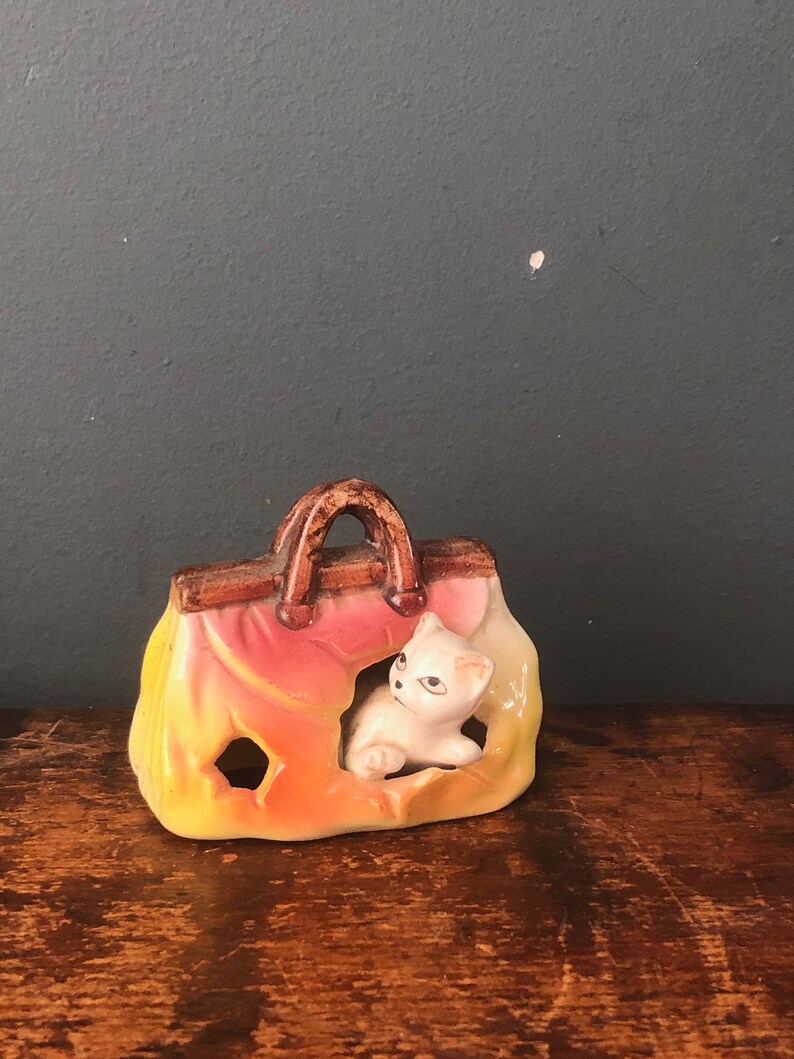 Kitsch Cat Kitten in a Handbag Ceramic Ornament Cute Cat in Etsy