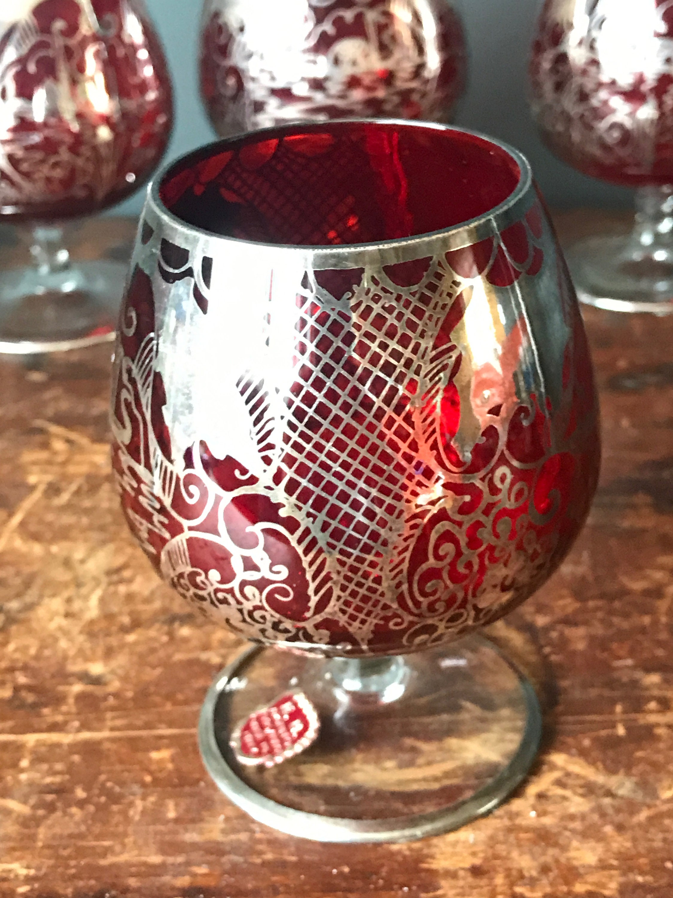 Stunning Set of Four Red Italian Brandy Glasses with Etsy