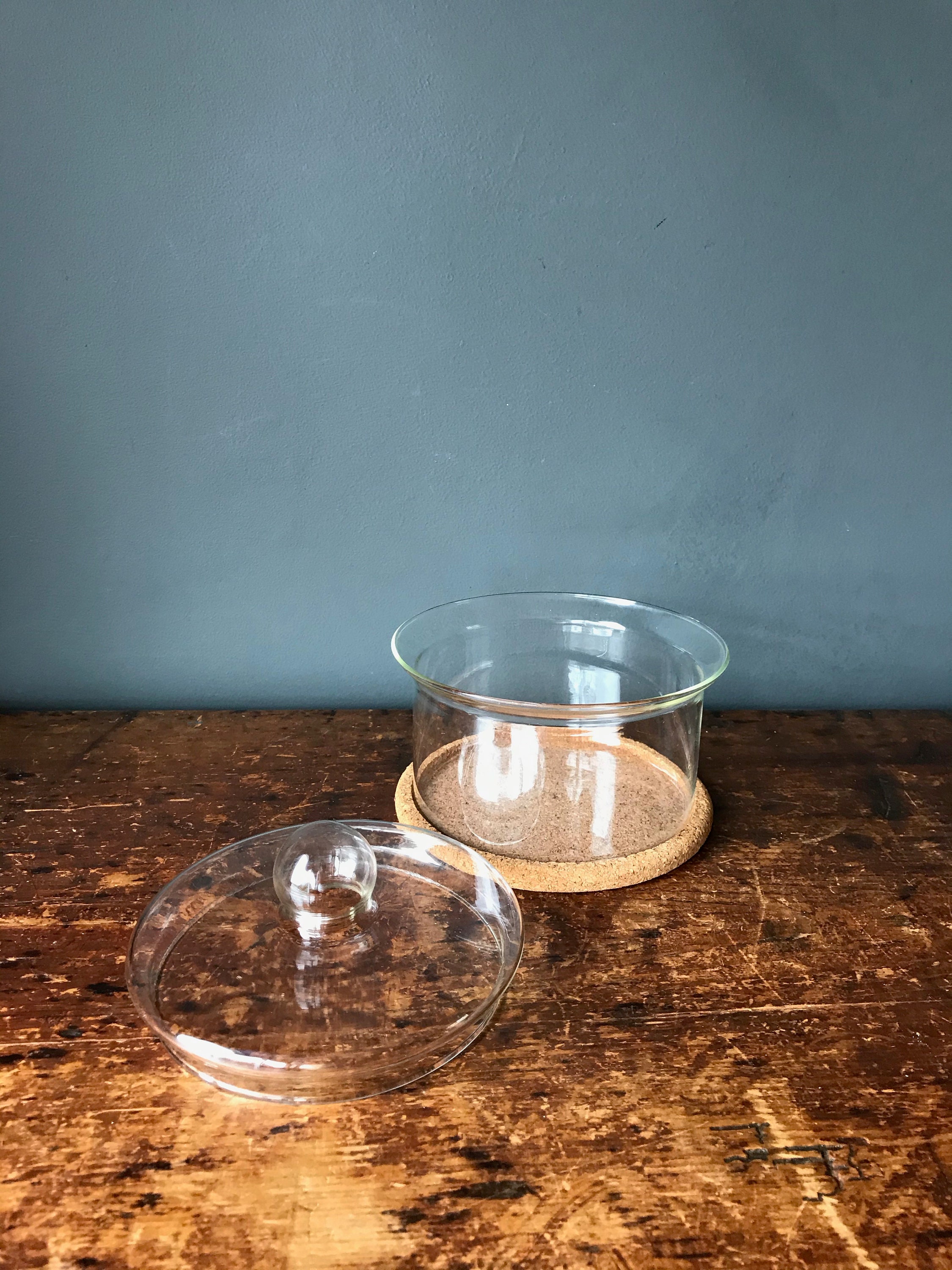 Vintage Cheese Dish Clear Glass With Lid on Cork Base Tray Etsy