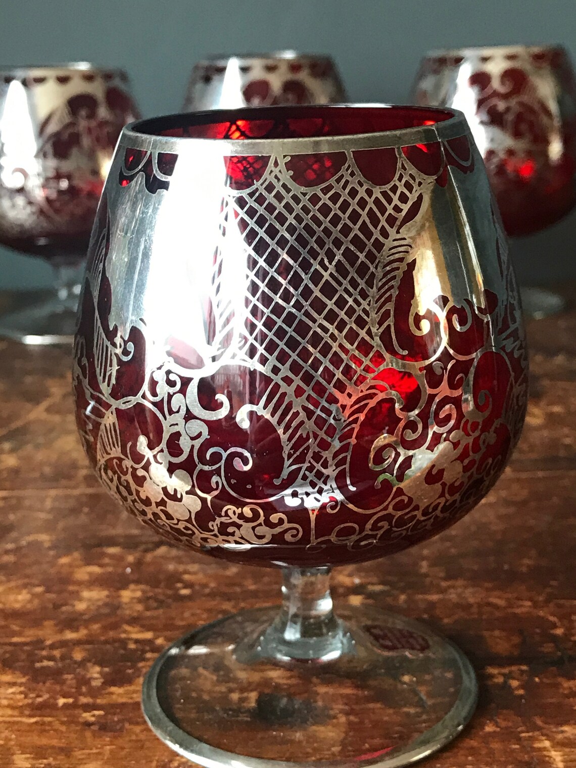 Stunning Set of Four Red Italian Brandy Glasses with Etsy