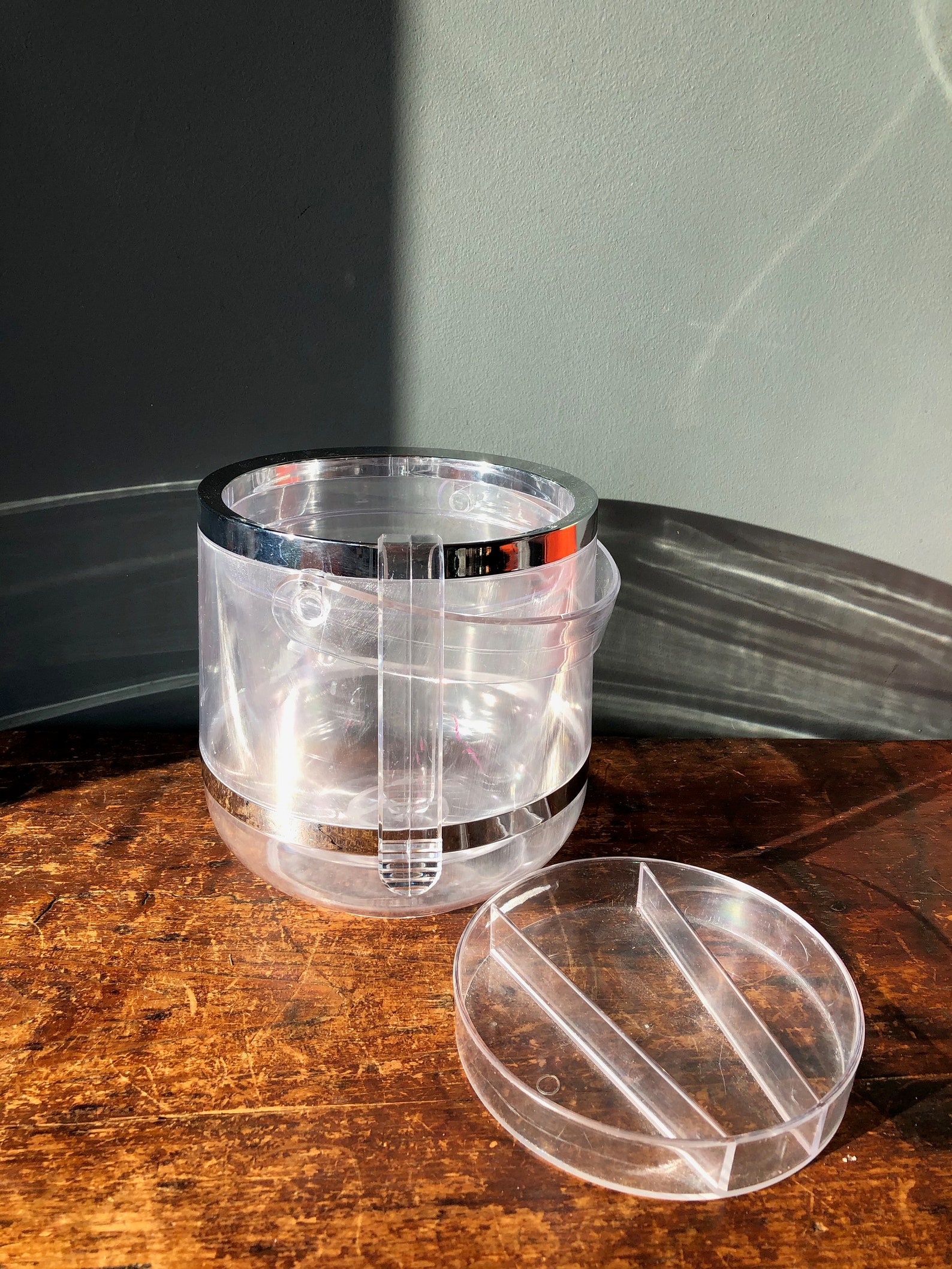 70s Clear Plastic Ice Bucket Double Walled With Tongs in Lid Etsy