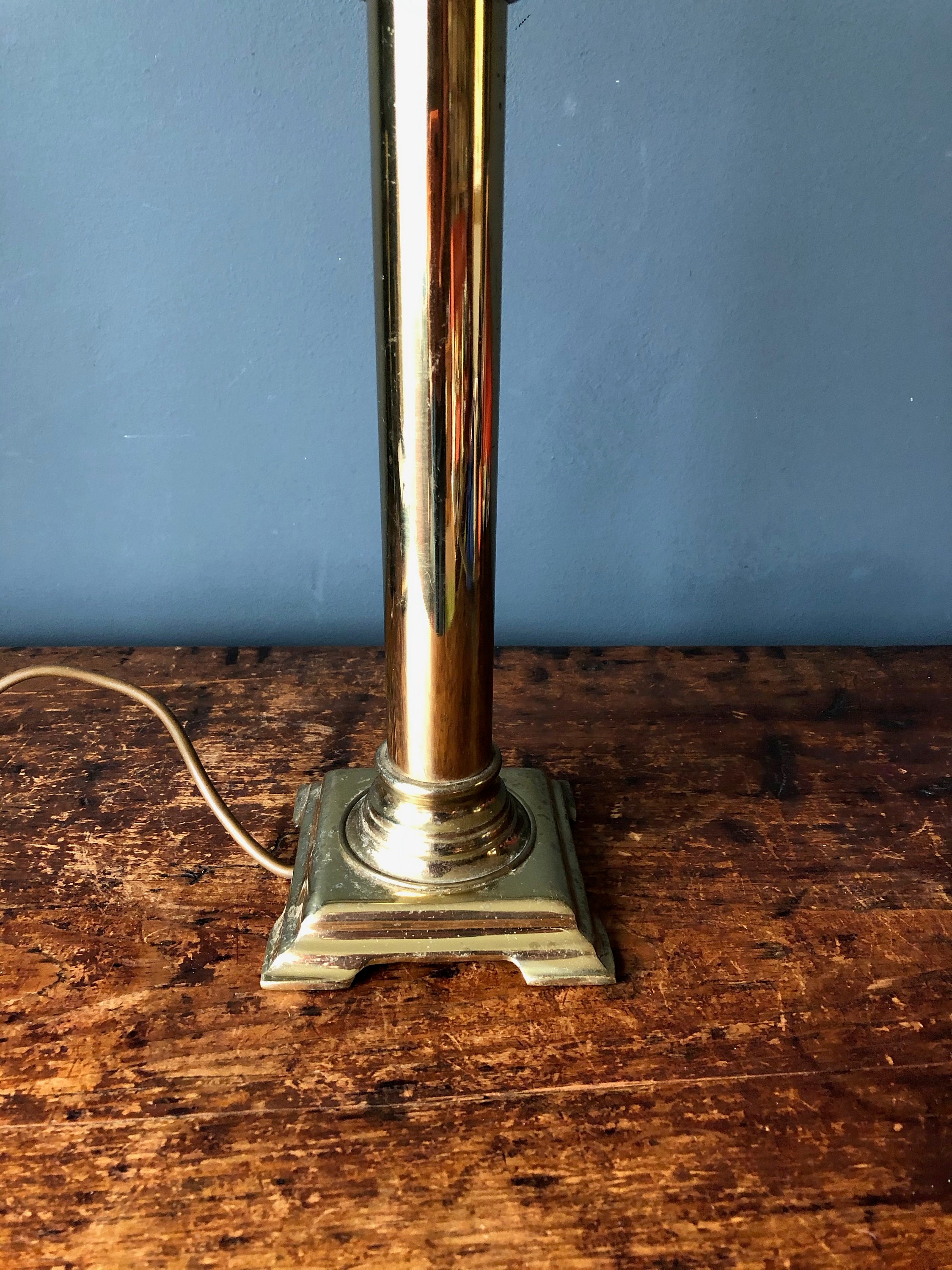Vintage Large Single Brass Lamp Base Square Base with Ribbed Etsy