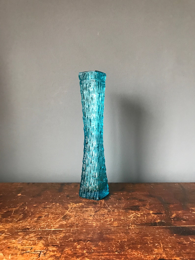 Tall Textured Square Turquoise Vase Scandi Swedish Ice Blue Etsy
