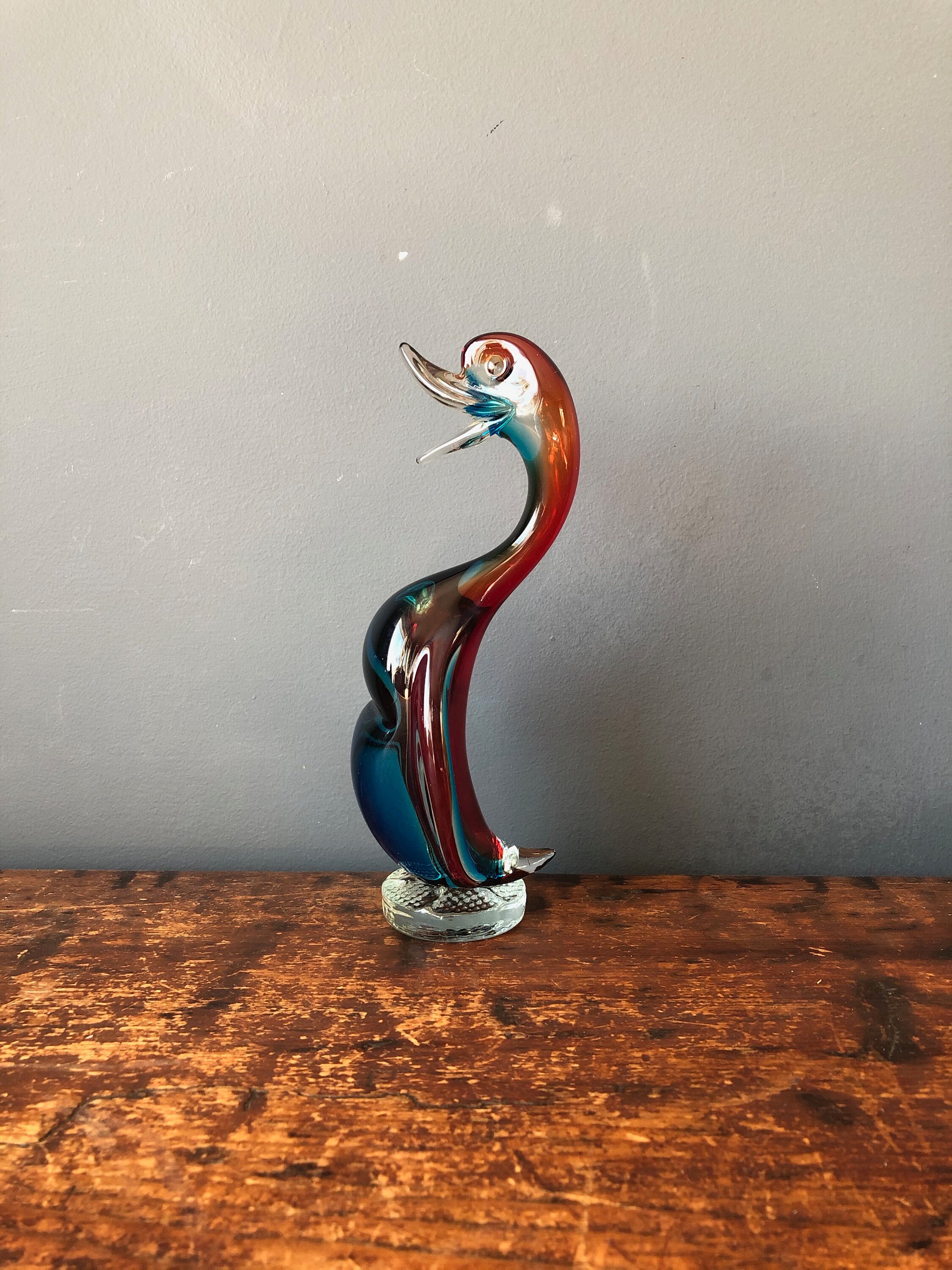 Vintage Italian Murano Art Glass Duck in Red Blue and Clear Etsy