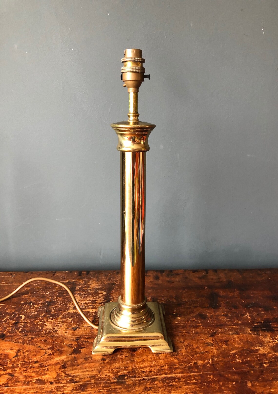 Vintage Large Single Brass Lamp Base Square Base with Ribbed Etsy