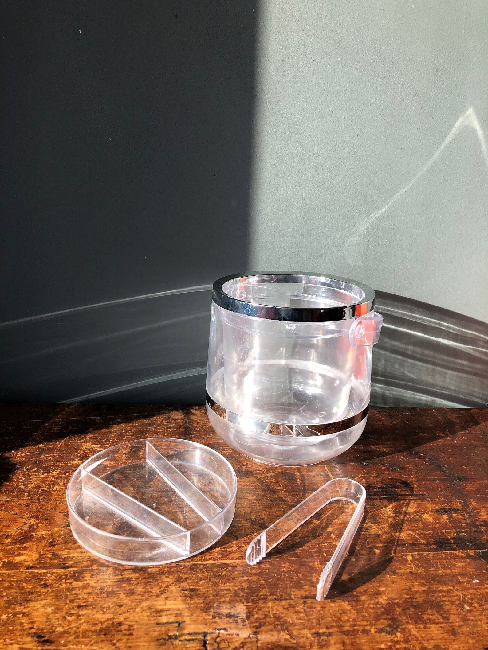 70s Clear Plastic Ice Bucket Double Walled With Tongs in Lid Etsy