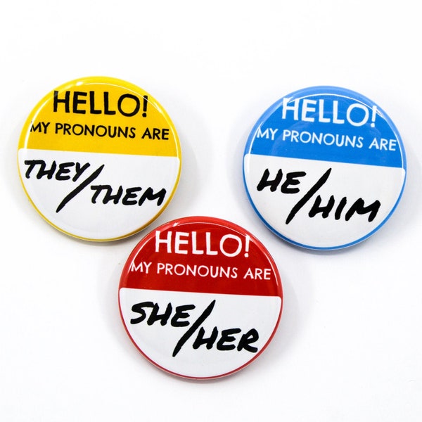 Pronoun Button | Hello My Pronouns Are | Nametag Name Tag |  Badge 1.5" Pinback Pin Back | Holographic Customizable She/Her He/Him They/Them