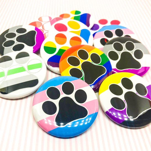 Furry Pride Button | Flag Paw Print LGBT Queer Badge 1.5" Pinback Button | Holographic | Lesbian Transgender Gay Bi Pansexual nonbinary