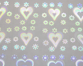 Heart Holographic Transparent Self Adhesive Film Small Sheet | Different Sizes Available | For Scrapbooking Buttons Prints