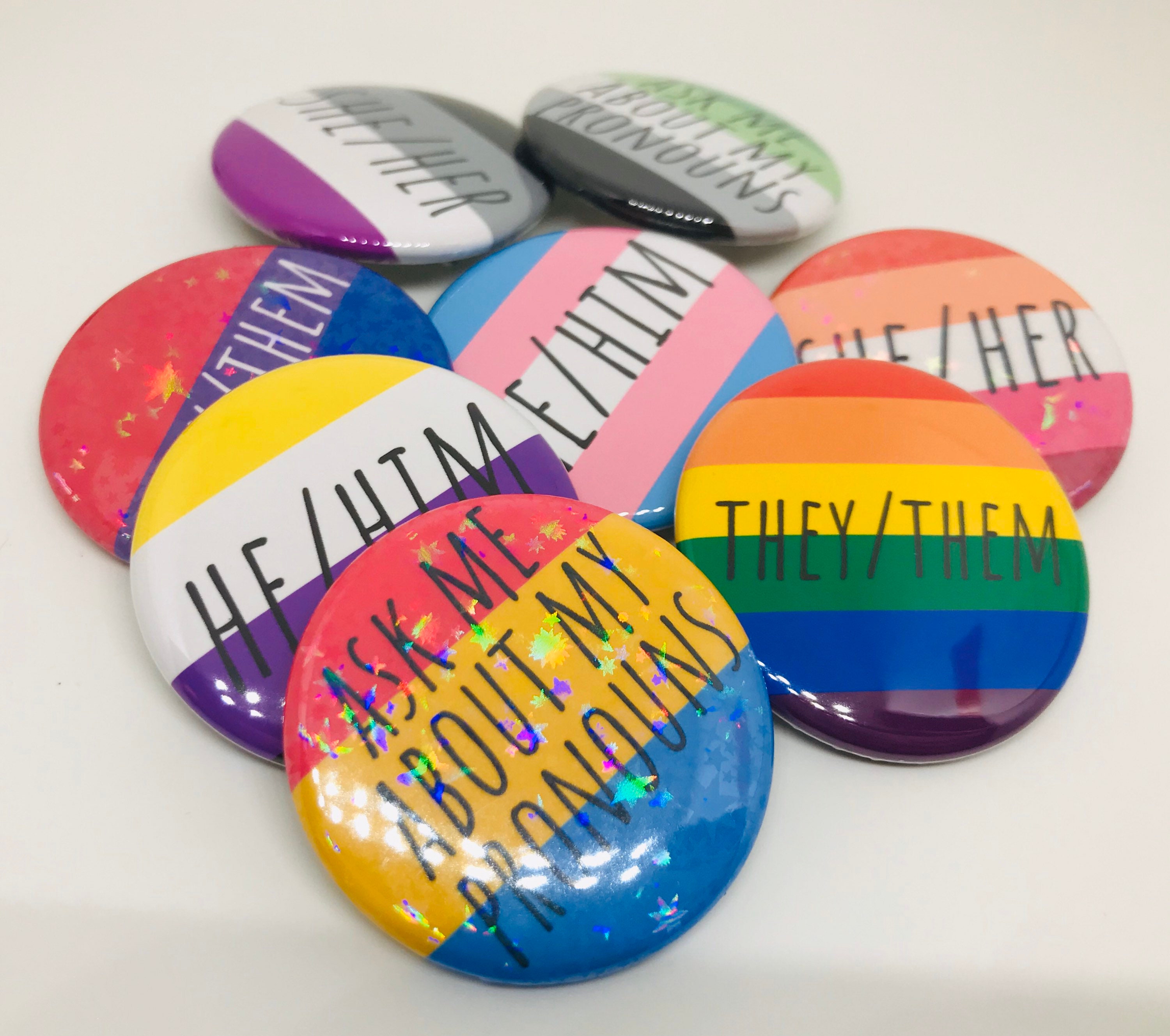 Pronoun Buttons Pride Flags Personal She Her He Him Etsy