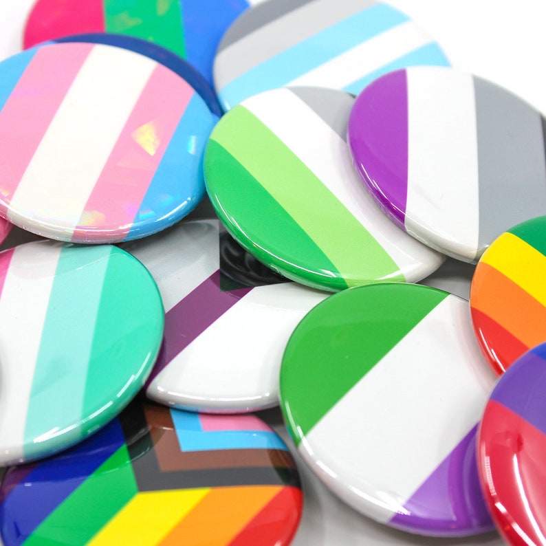 LGBT Pride Flag Buttons | 1.5 Inch Pinback Badge Custom Gay Lesbian Bi Trans Pan Ace Genderqueer Aromatic Nonbinary Demi Agender Genderfluid 