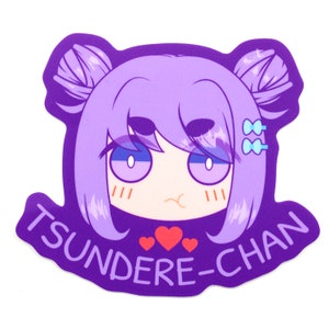 Tsundere Sticker | Dere Tsundere-chan | 3-inch Vinyl Matte Waterproof | Anime Kawaii Cute Girl Space Buns Baka