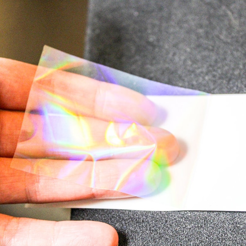 Oil slick Holographic Transparent Self Adhesive Film Small Sheet | Different Sizes Available | For Scrapbooking Buttons Prints image 2