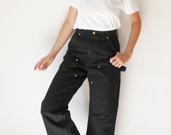 Vintage Carhartt Double Front Painter&#39;s Pants 28&quot; W | Black Canvas High Waist Cargo Carhartt Utility Pants | Carpenters