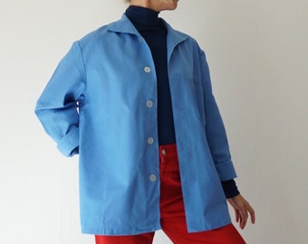 Vintage Piscine blauw flanellen jasje shirt | Zweedse werkkleding Chore-jas | Pyjamablouse Overshirt