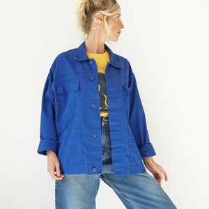 Giacca da lavoro vintage in cotone blu royal / Giacca da lavoro tedesca in cotone / Camicia da lavoro francese multiuso