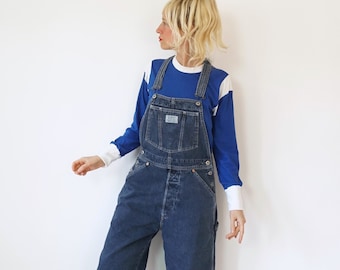 Vintage Denim Levis Overalls 30" W | 90s Medium Denim Cropped Length Levis Dungarees | Cotton Blend Denim Overalls | Painter Bib Overalls