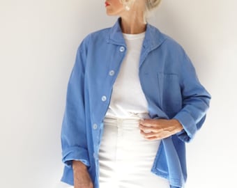 Vintage Piscine Blue Flannel Jacket Shirt | Swedish Workwear Chore Jacket | Pyjama Blouse Overshirt