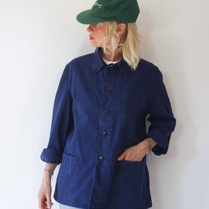 Vintage German Blue Chore Work Jacket | Herringbone Cotton Utility Workwear Bugatti Jacket Unisex