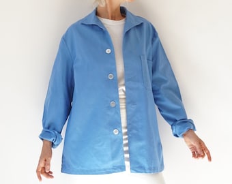 Vintage Piscine Blue Flannel Jacket Shirt | Swedish Workwear Chore Jacket | Pyjama Blouse Overshirt