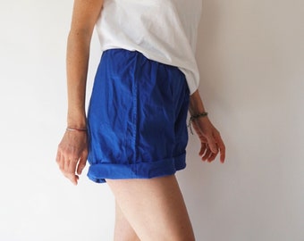 Vintage 26-30 Waist Elastic Indigo Leisure Cotton Shorts | 60s Made in Sweden Sportswear