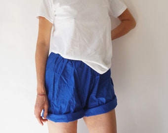 Vintage 26-30 Waist Elastic Indigo Leisure Cotton Shorts | 60s Made in Sweden Sportswear