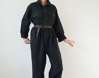 Vintage Black Cotton Coverall | Utility Coveralls | Jump Suit Jumpsuit | Cotton Black Mechanic | Boilersuit Boiler Suit