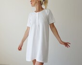 Vintage Antique French White Cotton Dress Antique White Nightgown Cotton Henley T-Shirt Dress Prairie Romantic Dress