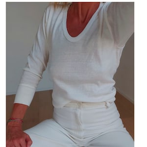 Vintage Cream Cotton Thermal | Off White Natural Crewneck Military Undershirt | Perfect White Cotton T-Shirt | M