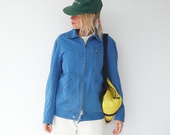 Vintage French Blue Chore Work Jacket | Herringbone Cotton Utility Workwear Bugatti Jacket Unisex