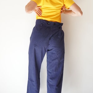 Pantalones de trabajo Vintage Work Deep Indigo, tallas 28-34, con cintura alta, de algodón con diseño de espiga y azul marino, y pantalón chino con botones en la bragueta.