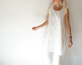 Vintage Antique French Linen Slip Dress | Antique White Cotton Edwardian Nightgown | Market Dress Provençal