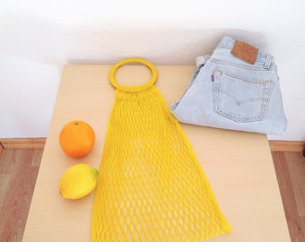 Vintage Banana Yellow Farmer’s Market Bag | Macrame Net Bag | Jane Birkin Basket