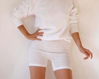 vintage en pointelle blanc, français | Short en tricot côtelé de coton blanc français | Pointelle française | H