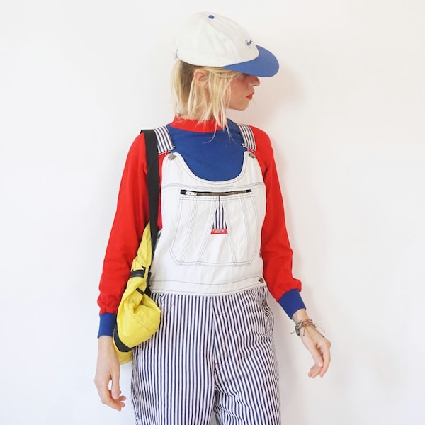 Vintage Pinstripe Chipie Overalls 30"W | 80s Striped Engineer Dungarees | Railroad Conductor Overalls