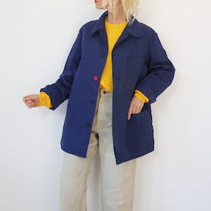Vintage Indigo Blue Herringbone Cotton Chore Jacket | Unisex German Workwear Shirt | Utility French Workwear Style Shirt | S M L