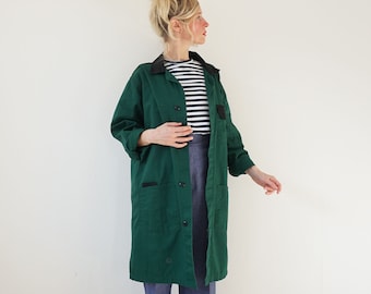 Vintage Green Black Duster Jacket | Utility Chore Shop Coat | Artist Smock | Work Jacket | S M