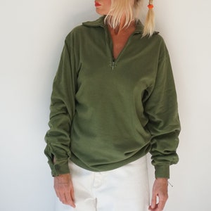 Vintage Moss Green Half Zip Sweatshirt | Midweight Long Sleeve Thermal | Unisex Terry Interior Blank Cozy Sweat | Perfect Layer