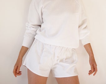 vintage 26-32 - Short de loisirs blanc en coton | Short élastique à la taille | P-M-G