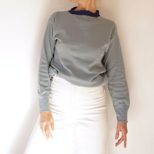 Vintage Smokey Blue Cotton Ringer Thermal | Periwinkle Long Sleeve Shirt | Perfect Layer Top S M