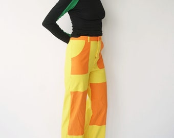 【COLOR iN ID】Double Painting Color Matching Pants ZARA TIE-DYE WIDE-LEG SATIN TROUSERS OMBRE GREEN BLUE YELLOW
