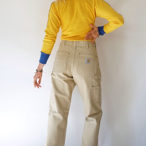 vintage Carhartt Painter's Pants 29" W | Pantalon utilitaire Carhartt cargo taille haute en toile désert | Menuisiers