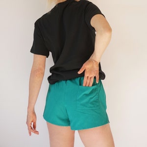 Vintage 26-32 Emerald Green Leisure Cotton Shorts | Waist Elastic Shorts | S-M-L