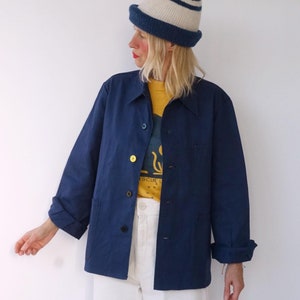 Vintage Navy Cotton Chore Jacket | Cotton German Workwear Jacket | Utility French Work Shirt