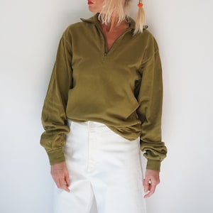 Vintage Chartreuse Green Half Zip Sweatshirt | Midweight Long Sleeve Thermal | Unisex Terry Interior Blank Cozy Sweat | Perfect Layer