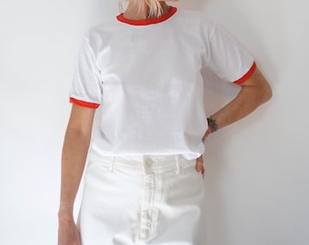 Vintage White Red Ringer T Shirt | Crewneck Tee Cotton | 100% Cotton | The Perfect Tee | S-M